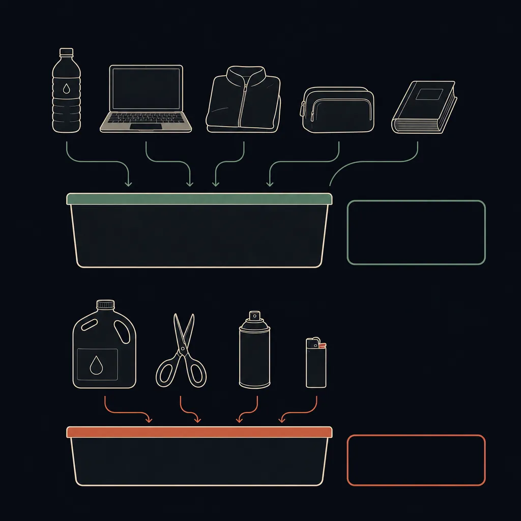 What you can and can't bring through airport security, sorted by bin