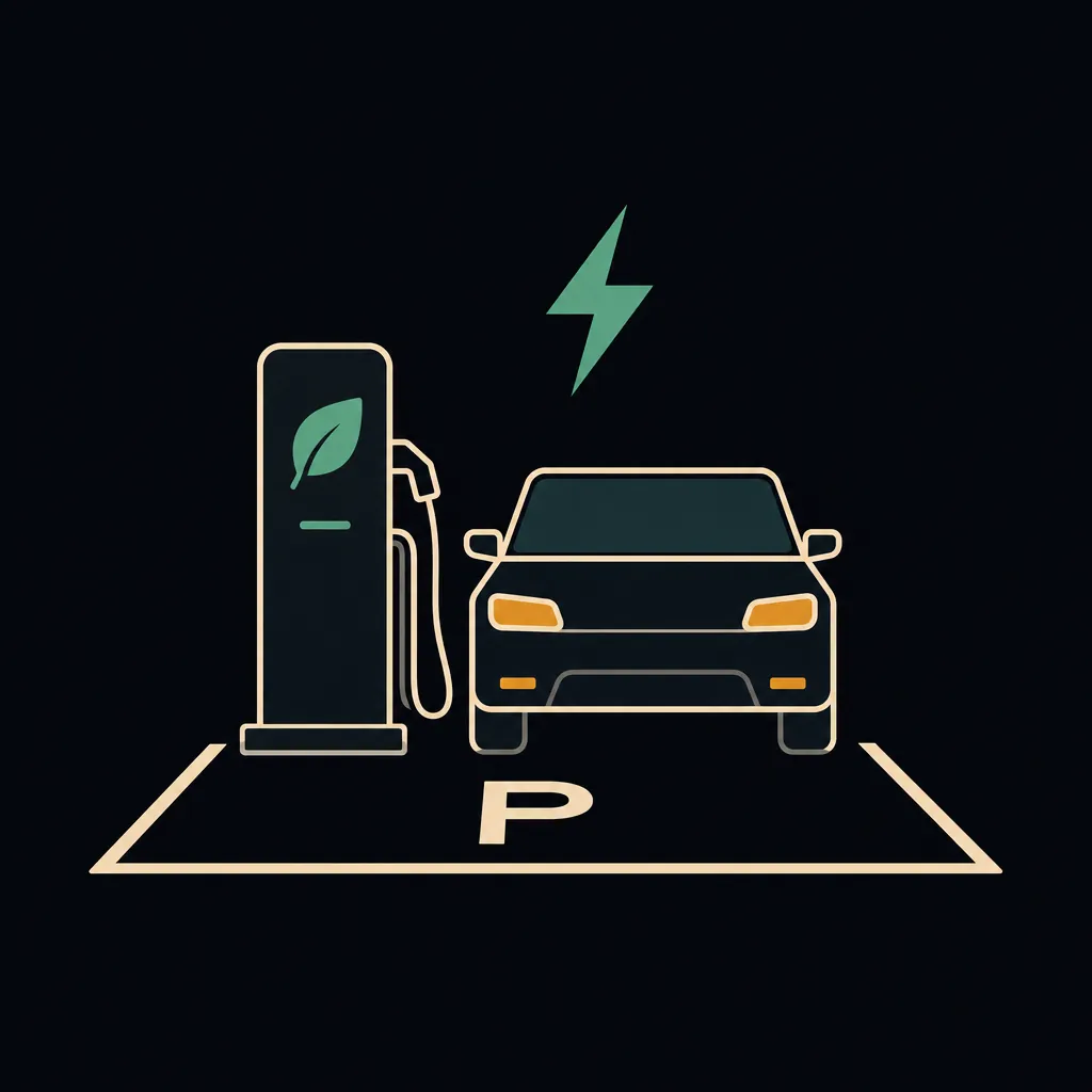 Diagram of EV charging bays inside a daily airport parking garage a short walk from the terminal.
