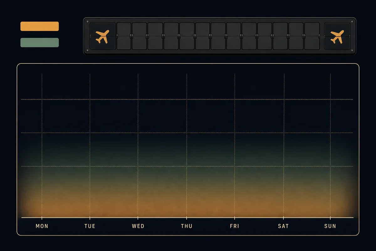 Curve chart of airfare by day of week, dipping midweek and peaking on the weekend