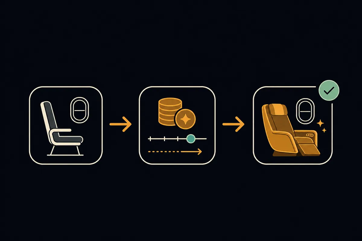How an upgrade request moves from booking to a confirmed better seat.