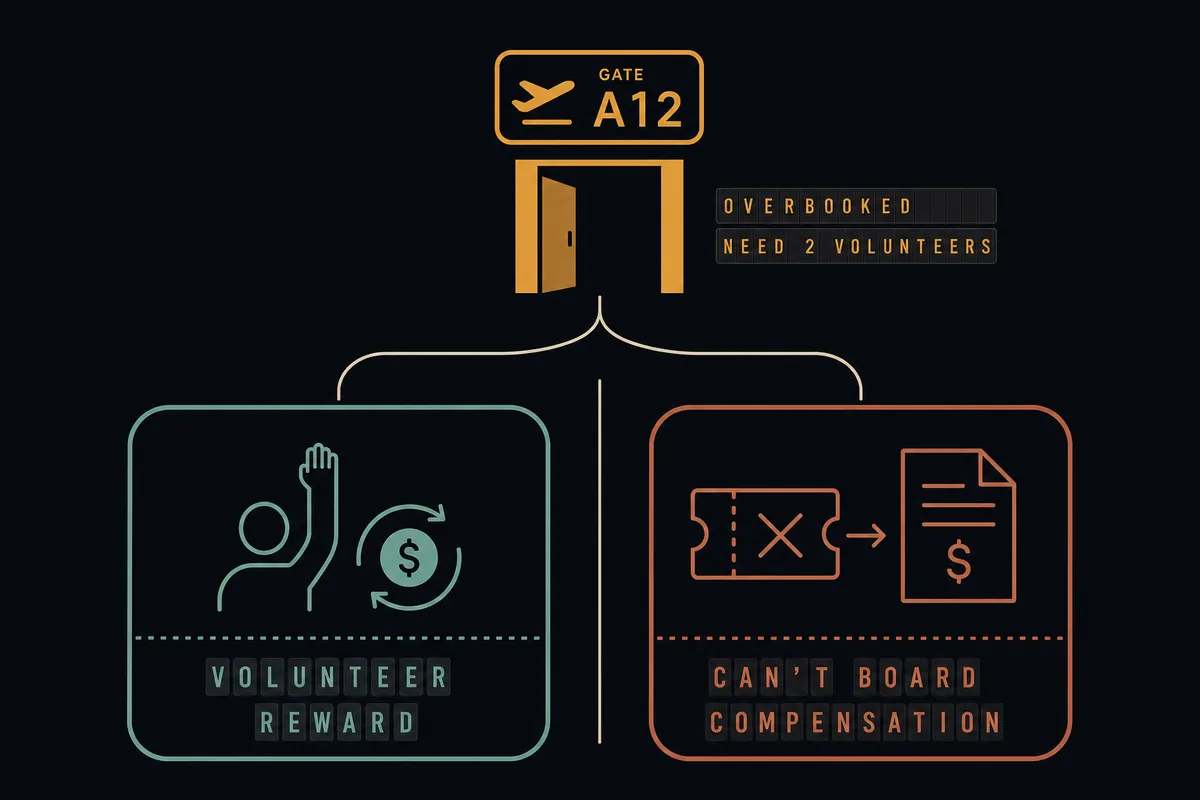 A side-by-side look at voluntary versus involuntary denied boarding and the compensation each path provides.