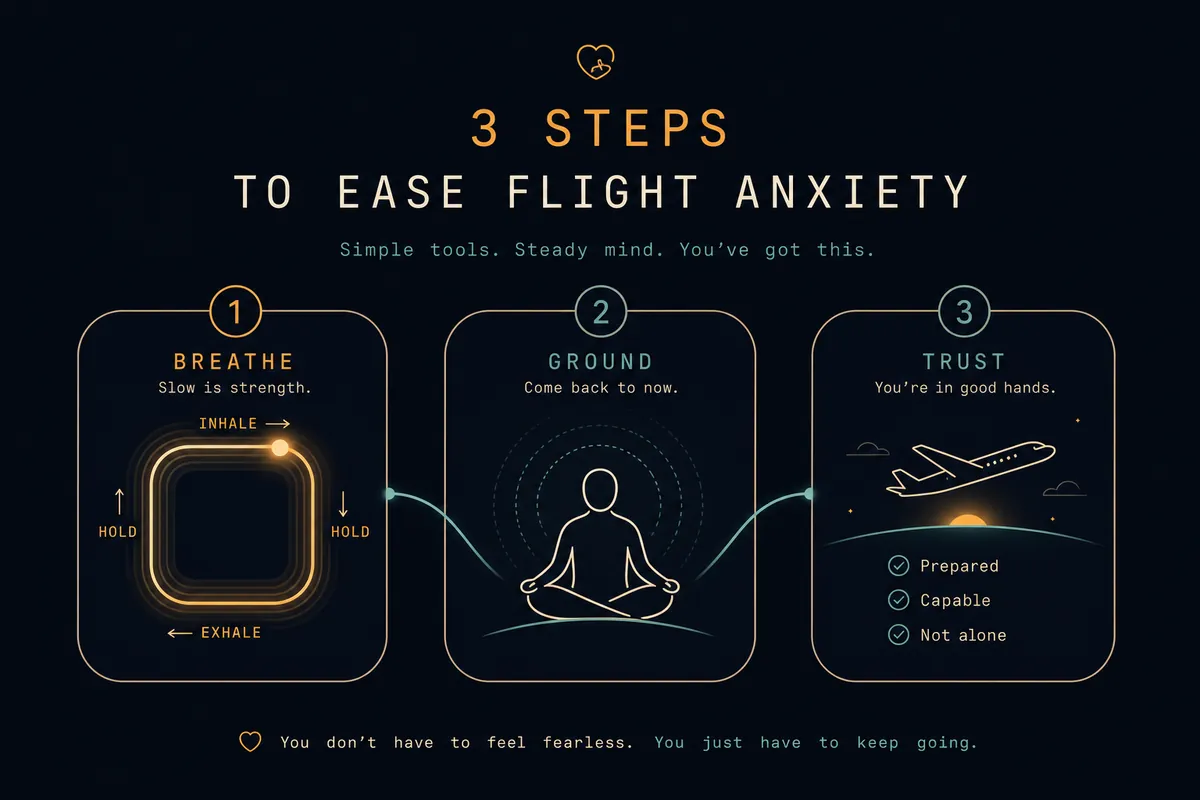 A calm, step-by-step sequence for easing nerves before and during a flight